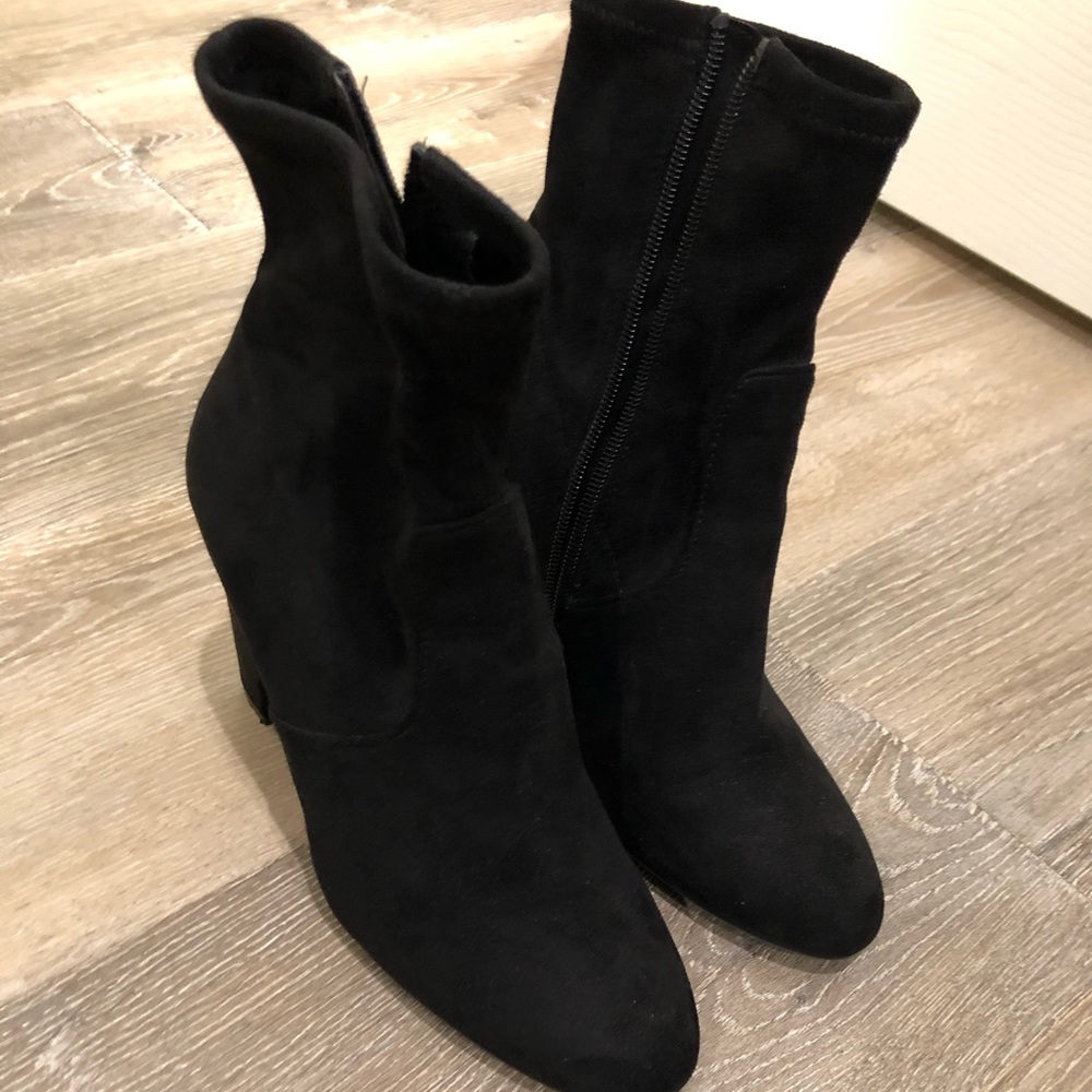 Black suede sock style Steve Madden bootie
